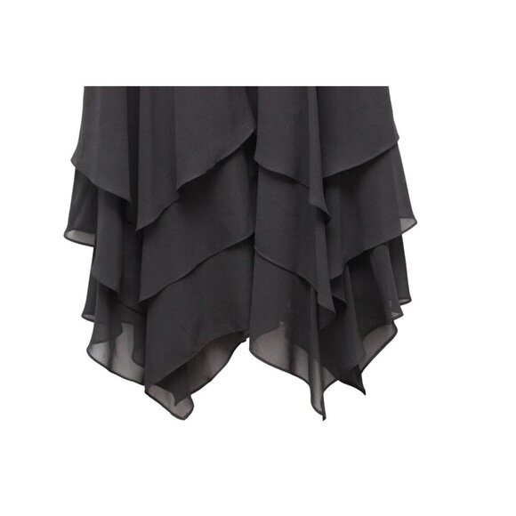 Y2K Asymmetrical Dress 10 Petite Black Chiffon Tiered Goth Grunge Ruched Formal - Picture 12 of 14